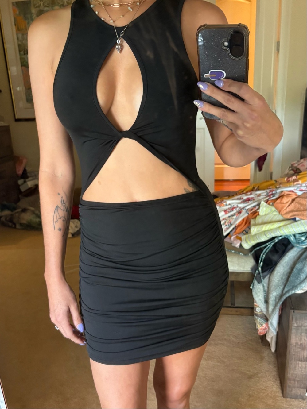 SHEIN Black Cutout Twist Front Bodycon Mini Dress